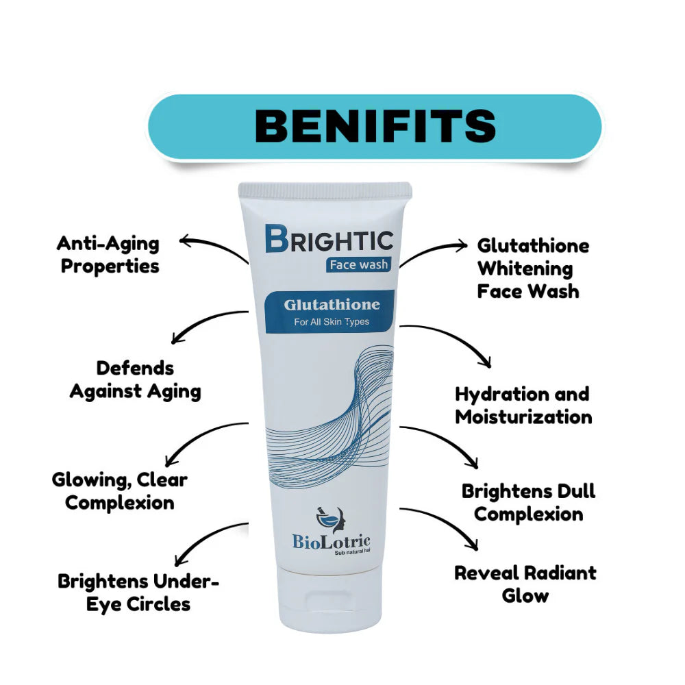 Buy3 Get 1 Free Brightic Glutathione Face Wash – Skin Whitening & Anti-Acne & Cleanser for Glowing Skin - Biolotric